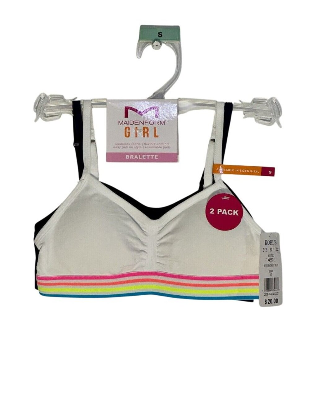 Maidenform Girl Bralette Size S/30 6/6X Set Of 2, New w/Tag Withe And Blue Color